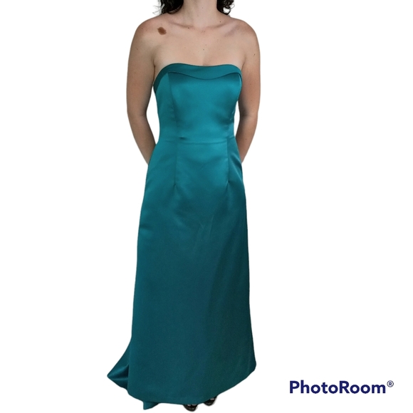 peacock bridesmaid dresses david's bridal David's Bridal | Dresses | Davids Bridal Strapless Peacock Teal Bridesmaids  Dress With Bustle Sz 8